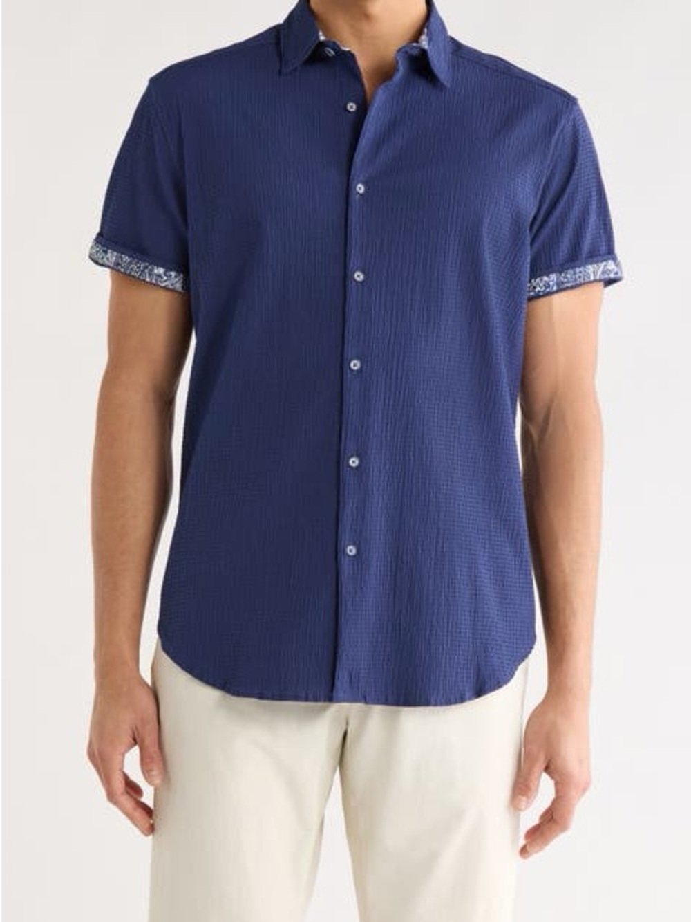 Robert Graham Classic Fit Blue Textured Short Sleeve Shirt Xl